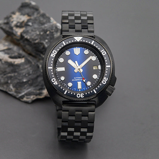 KARAJAN Mod Black Turtle Dive Watch with Blue Dial