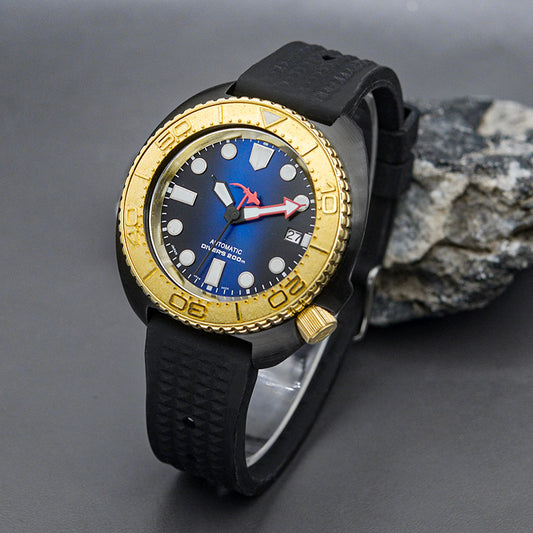 KARAJAN Mod Black Turtle Dive Watch with Gold Bezel Insert