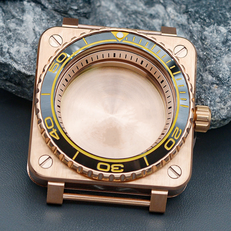 RoseGold Yellow Square Case with Coin Edge Bezel Watch Case Set