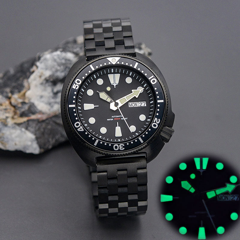 KARAJAN Mod Black Turtle Dive Watch with Black Gold Dial