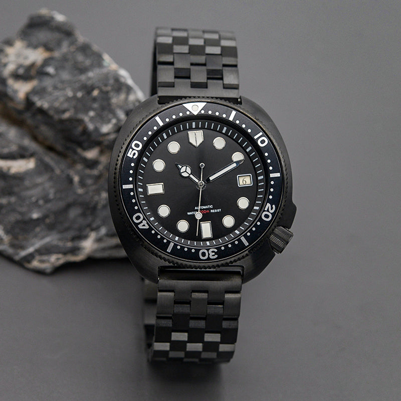 KARAJAN Mod Black Turtle Dive Watch with Blue Dial