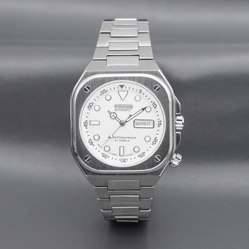 Silver Nautilus Watch with White Dial