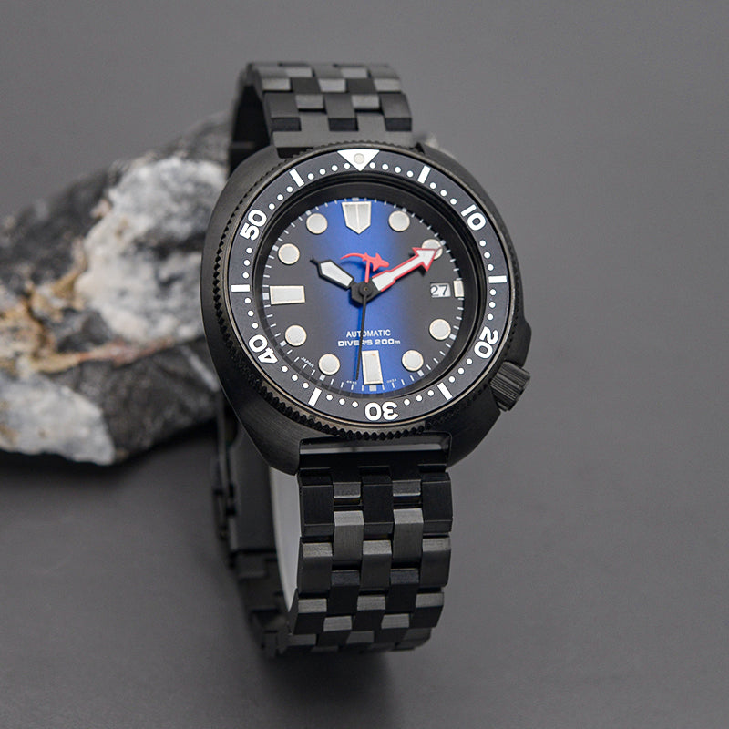 KARAJAN Mod Black Turtle Dive Watch with Blue Dial