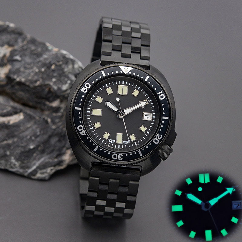 KARAJAN Mod Black Turtle Dive Watch with Black Gold Dial