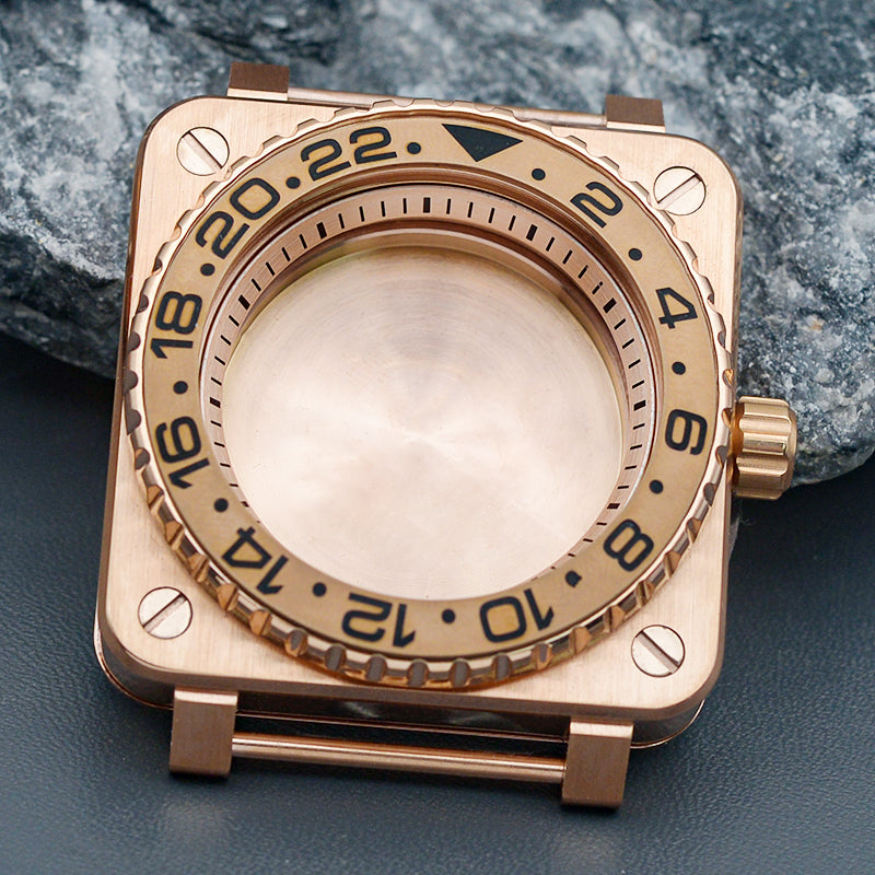 RoseGold Yellow Square Case with Coin Edge Bezel Watch Case Set