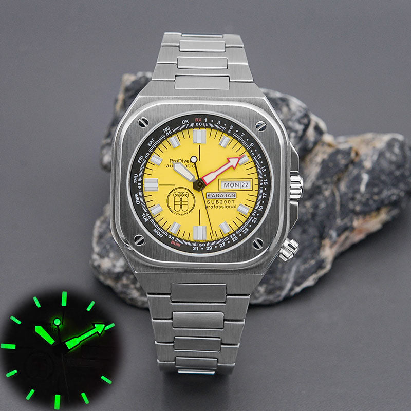 Silver Nautilus Watch with Yellow Dial