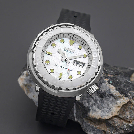 KARAJAN Mod Silver Tuna Dive Watch with Black Rubber Strap