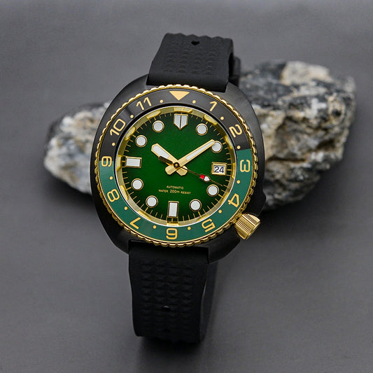 KARAJAN Mod Black Turtle Dive Watch with Black Rubber Strap