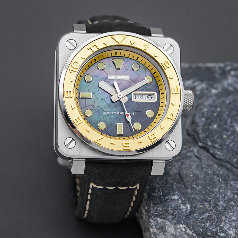 KARAJAN Mod Silver Square Case Watch With Shell Dial