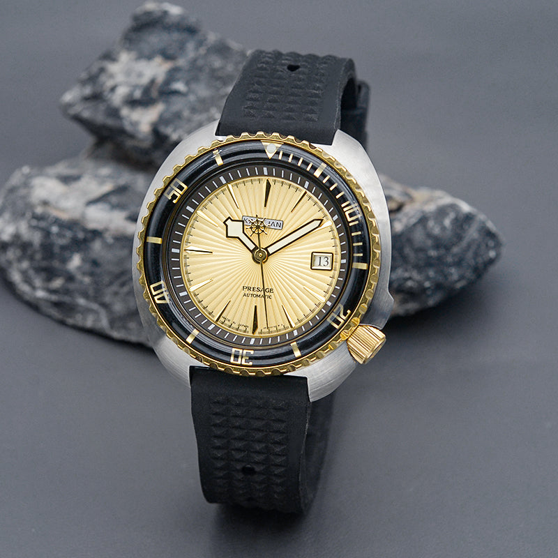 KARAJAN Mod Silver Turtle Dive Watch with Gold Dial