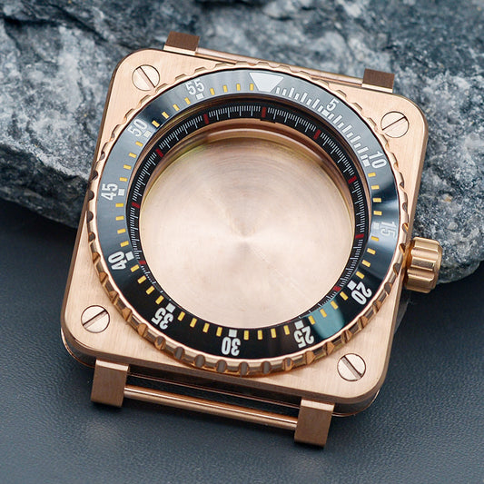 RoseGold Black Square Case with Coin Edge Bezel Watch Case Set