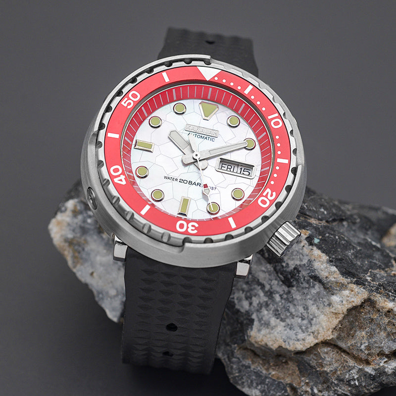 KARAJAN Mod Silver Tuna Dive Watch with White Shell Dial