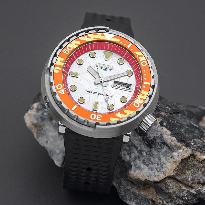 KARAJAN Mod Silver Tuna Dive Watch with White Shell Dial