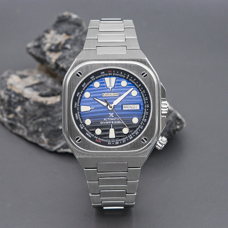 Silver Nautilus Watch with Blue Dial