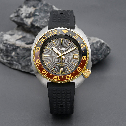 KARAJAN Mod Silver Turtle Dive Watch with Sunburst Dial