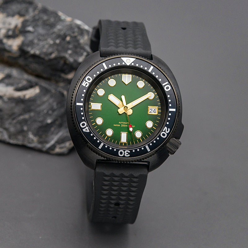 KARAJAN Mod Black Turtle Dive Watch with Green Dial