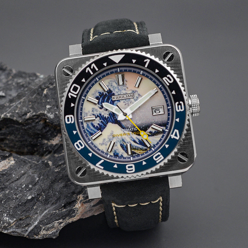 KARAJAN Mod Silver Square Case Watch With Blue Dial