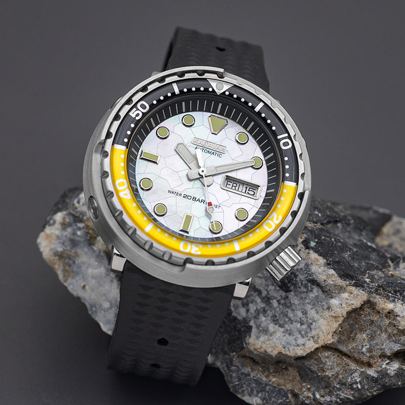 KARAJAN Mod Silver Tuna Dive Watch with White Shell Dial