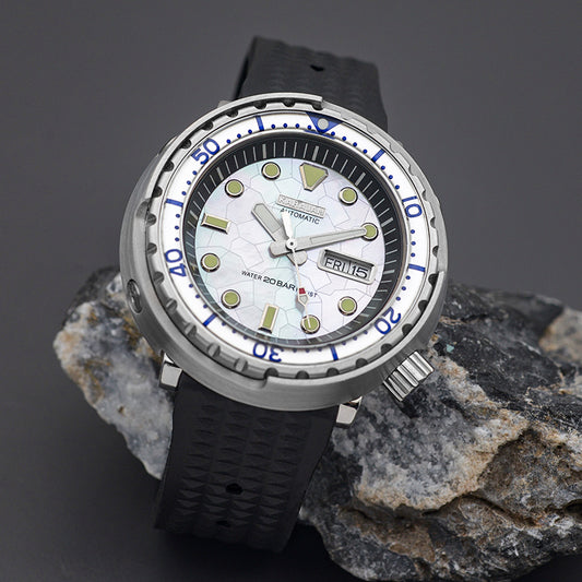 KARAJAN Mod Silver Tuna Dive Watch with White Shell Dial