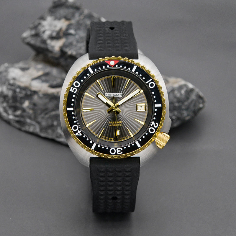 KARAJAN Mod Silver Turtle Dive Watch with Sunburst Dial