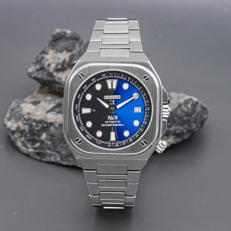 Silver Nautilus Watch with Blue Dial