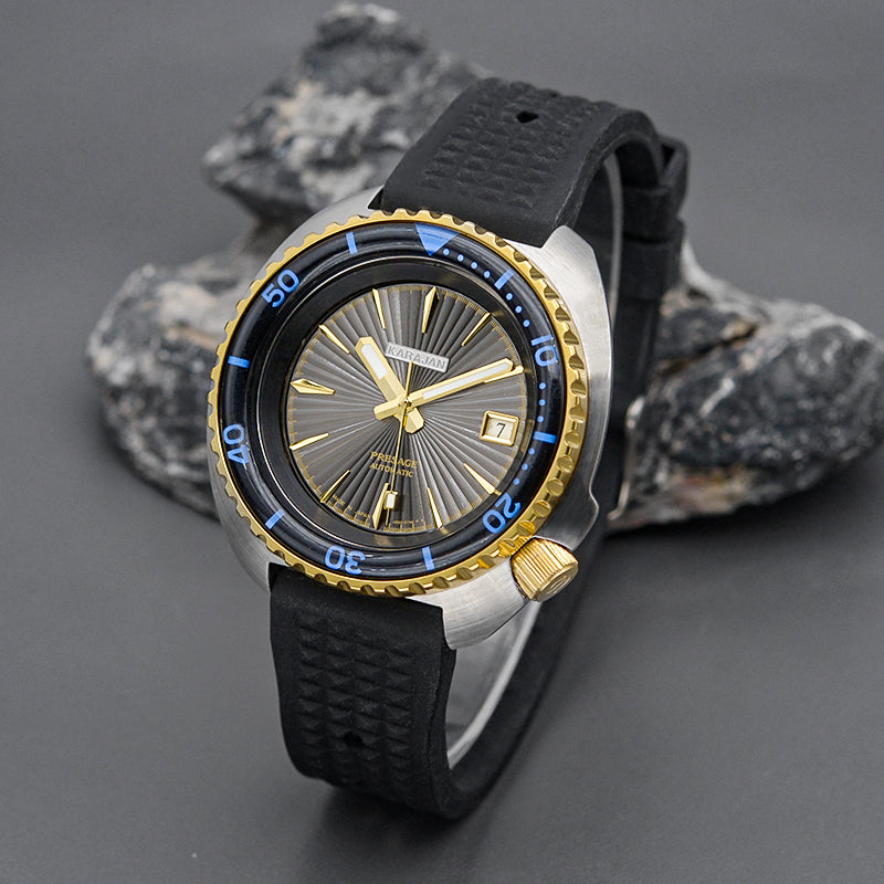 KARAJAN Mod Silver Turtle Dive Watch with Sunburst Dial