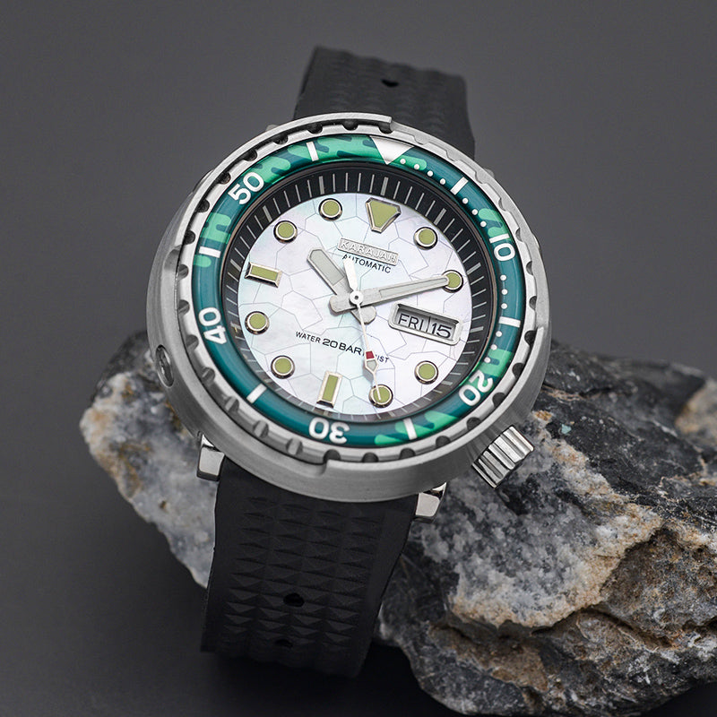 KARAJAN Mod Silver Tuna Dive Watch with White Shell Dial