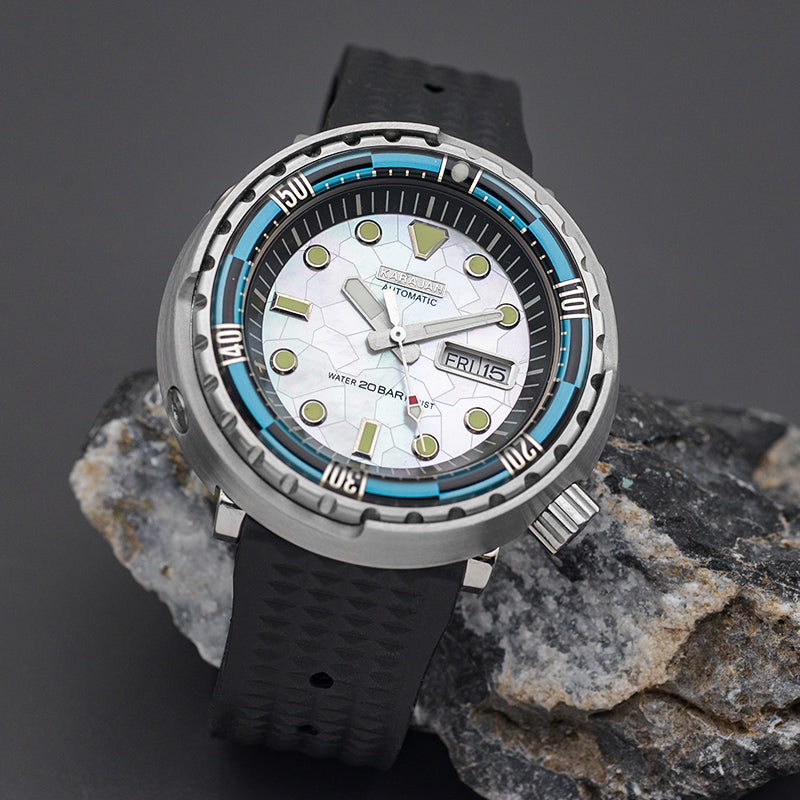 KARAJAN Mod Silver Tuna Dive Watch with White Shell Dial