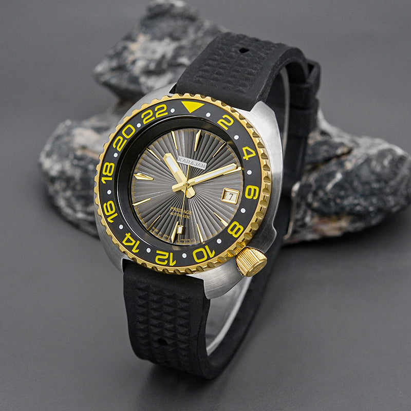 KARAJAN Mod Silver Turtle Dive Watch with Sunburst Dial