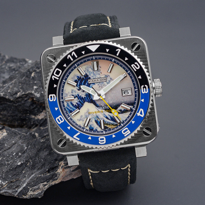 KARAJAN Mod Silver Square Case Watch With Blue Dial