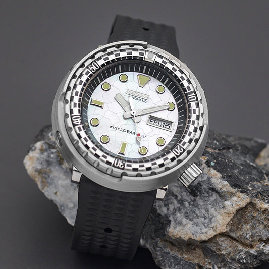 KARAJAN Mod Silver Tuna Dive Watch with Black White Insert