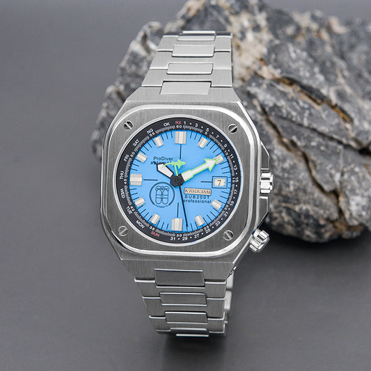 Silver Nautilus Watch with Blue Dial