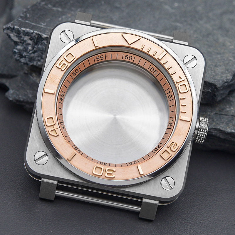 Watch Case Inner Bezel RoseGold Square Case with Knurled Bezel Watch Case Set – KARAJAN