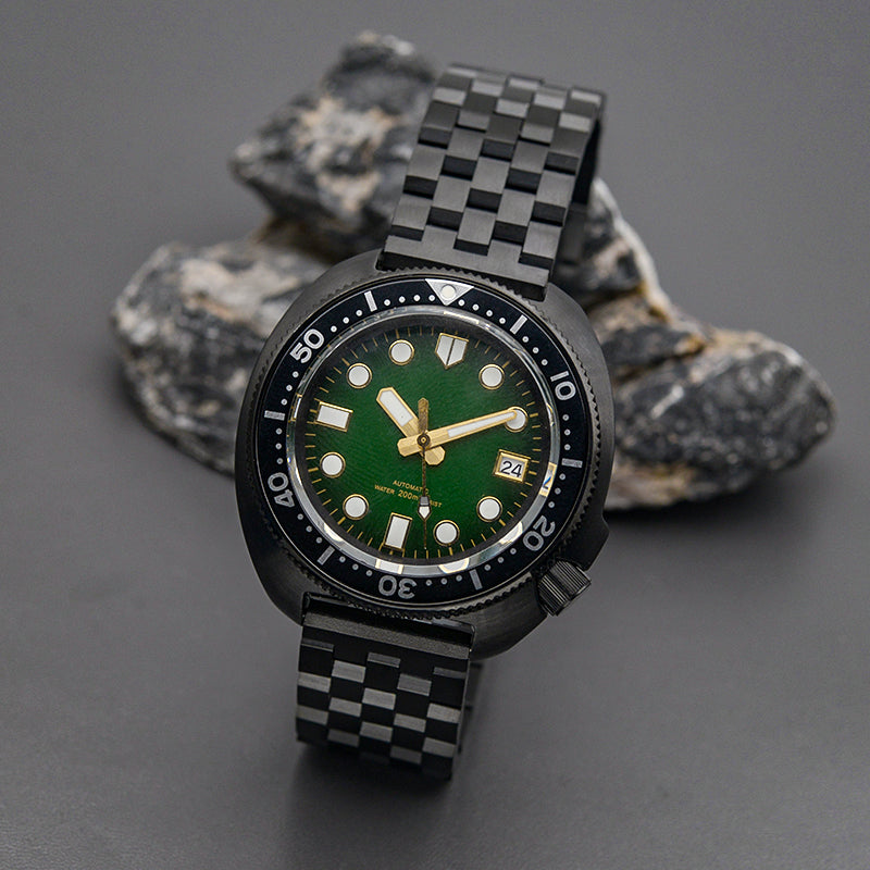 KARAJAN Mod Black Turtle Dive Watch with White Dial