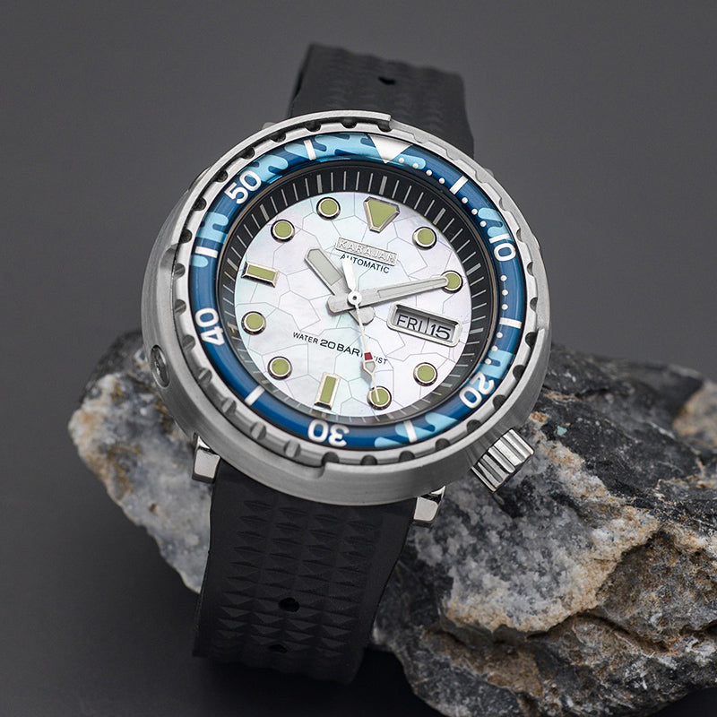 KARAJAN Mod Silver Tuna Dive Watch with Black White Insert