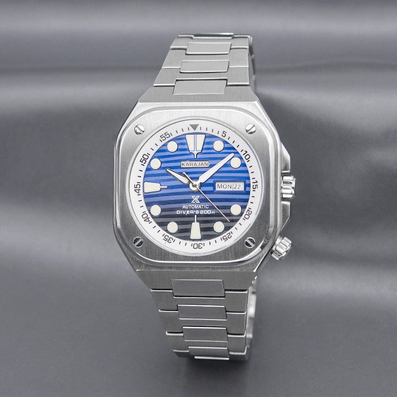 Silver Nautilus Watch with Black Blue Dial