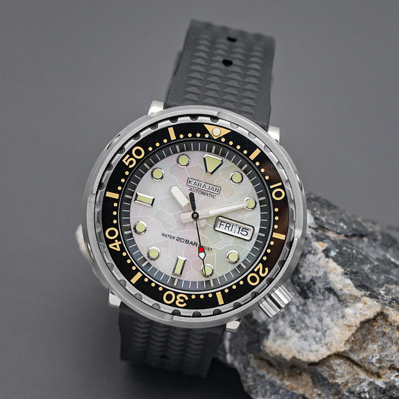 KARAJAN Mod Silver Tuna Dive Watch with Black White Insert