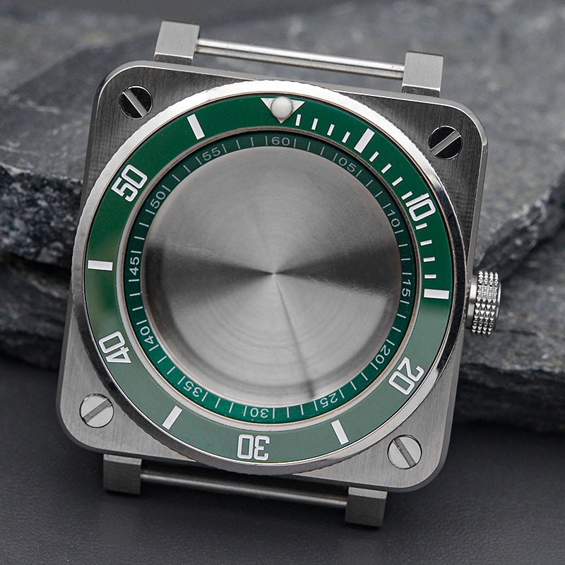 Green Square Case with Knurled Bezel Watch Case Set