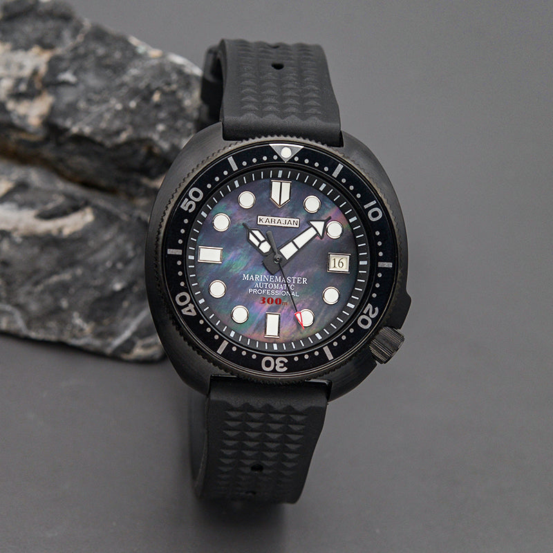 KARAJAN Mod Black Turtle Dive Watch with Shell Dial