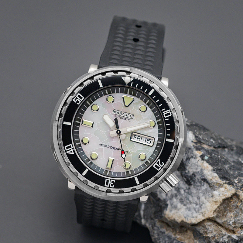 KARAJAN Mod Silver Tuna Dive Watch with Black Insert