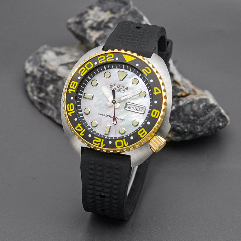 KARAJAN Mod Silver Turtle Dive Watch with Shell Dial