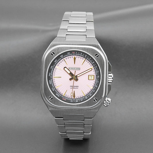 Silver Nautilus Watch with Pink Dial