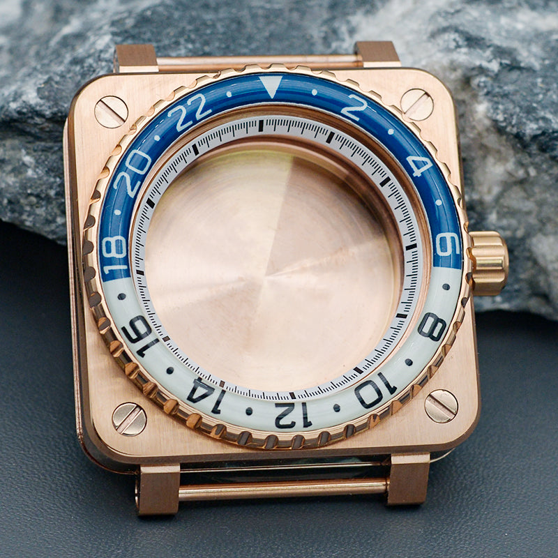 RoseGold Blue Square Case with Coin Edge Bezel Watch Case Set