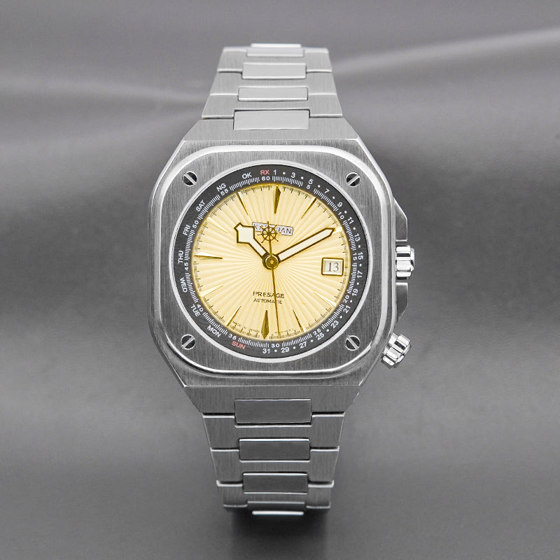 Silver Nautilus Watch with Yellow Dial