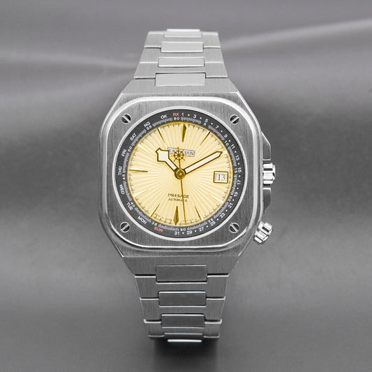 Silver Nautilus Watch with Yellow Dial