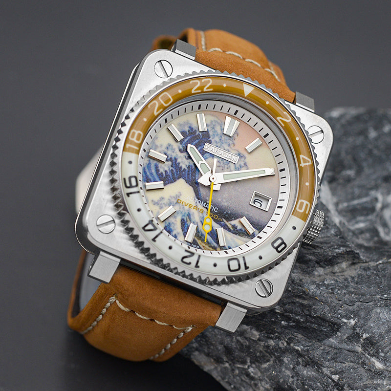 KARAJAN Mod Silver Square Case Watch With Great Wave Dial