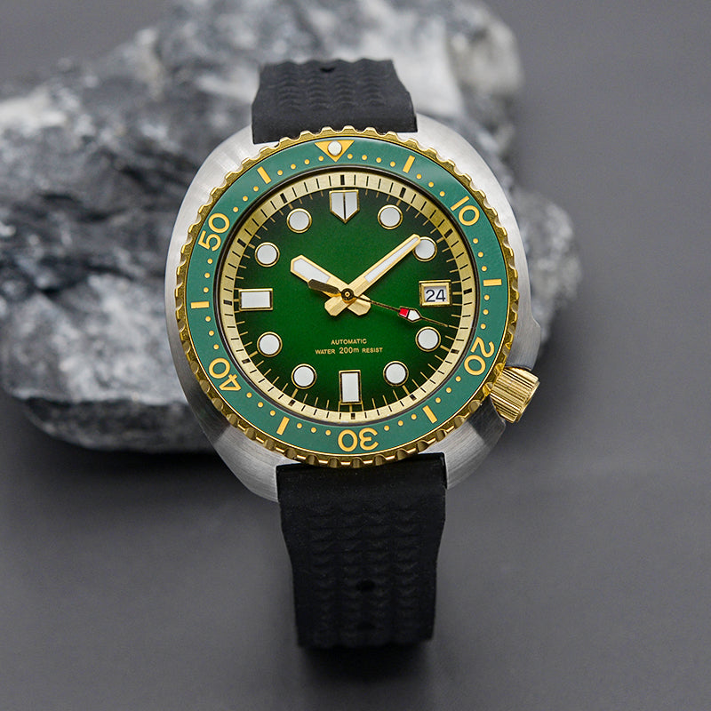 KARAJAN Mod Silver Turtle Dive Watch with Gold Bezel