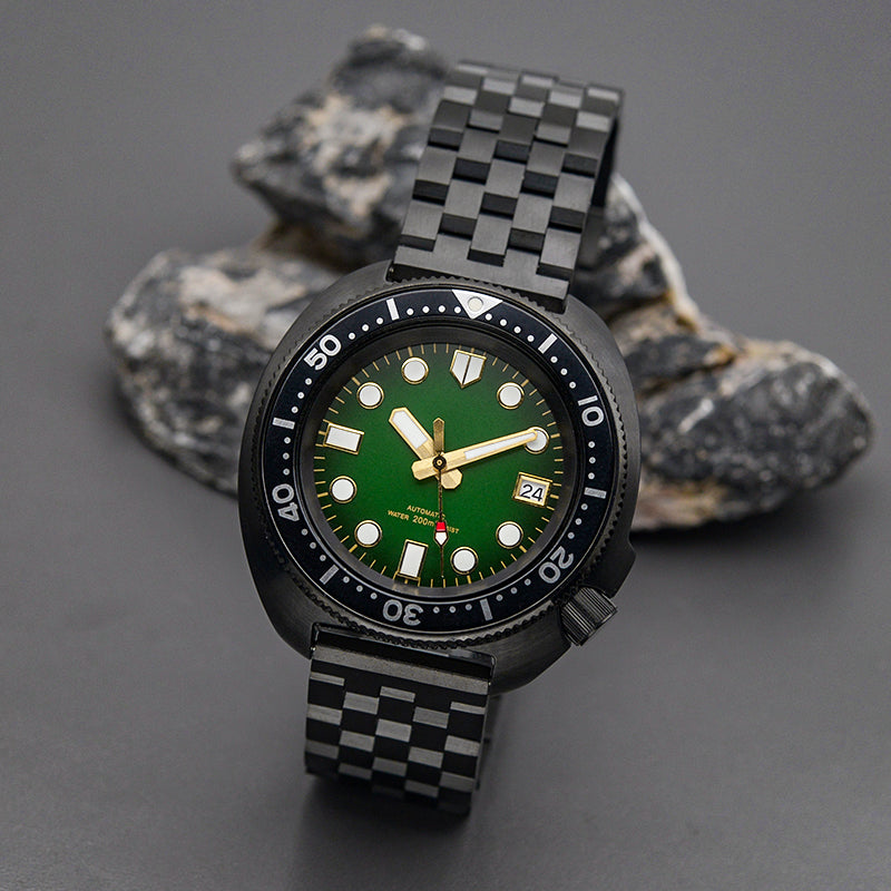 KARAJAN Mod Black Turtle Dive Watch with White Dial