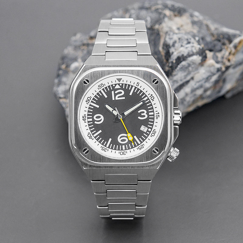 Silver Nautilus Watch with Black Dial