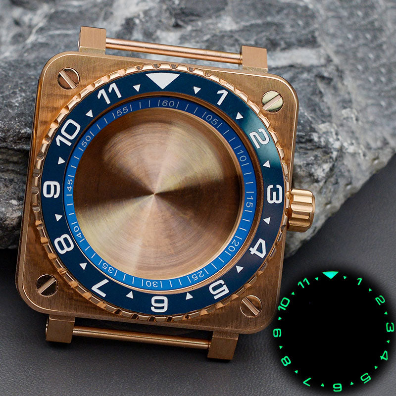 RoseGold Blue Square Case with Coin Edge Bezel Watch Case Set